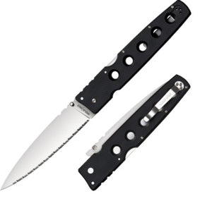 Cold Steel Hold Out Folding Knife 6" S35VN Satin Serrated Blade, Black G10 Handle