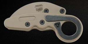 CRKT Kinematic Provoke Folding Kerambit Knife Desert Sand. This knife is based on the Malaysian Kerambit (tiger claw) knife.  A truly futuristic EDC option!  Buy Now at School of Arms Media https://schoolofarmsmedia.com/